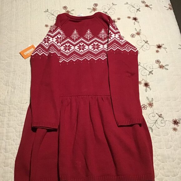 New Gymboree Size 12 Red Holiday Fairisle Sweater Dress--Red and White - Picture 2 of 2